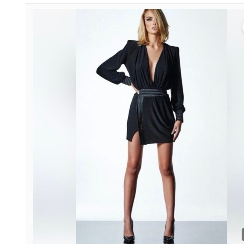 Zhivago Eye of Horus Mini Dress Black Deep V L/S Size XS